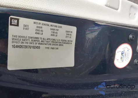 2007 Buick Lucerne Cxl z USA, uszkodzony, nr VIN 1G4HD572X7U182459